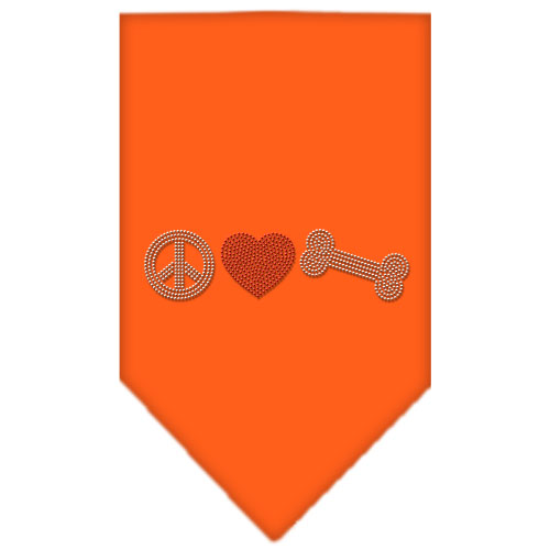 Peace Love Bone Rhinestone Bandana Orange Large